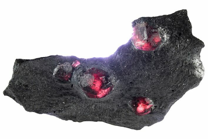 Plate of Four Red Embers Garnets in Graphite - Massachusetts #313469